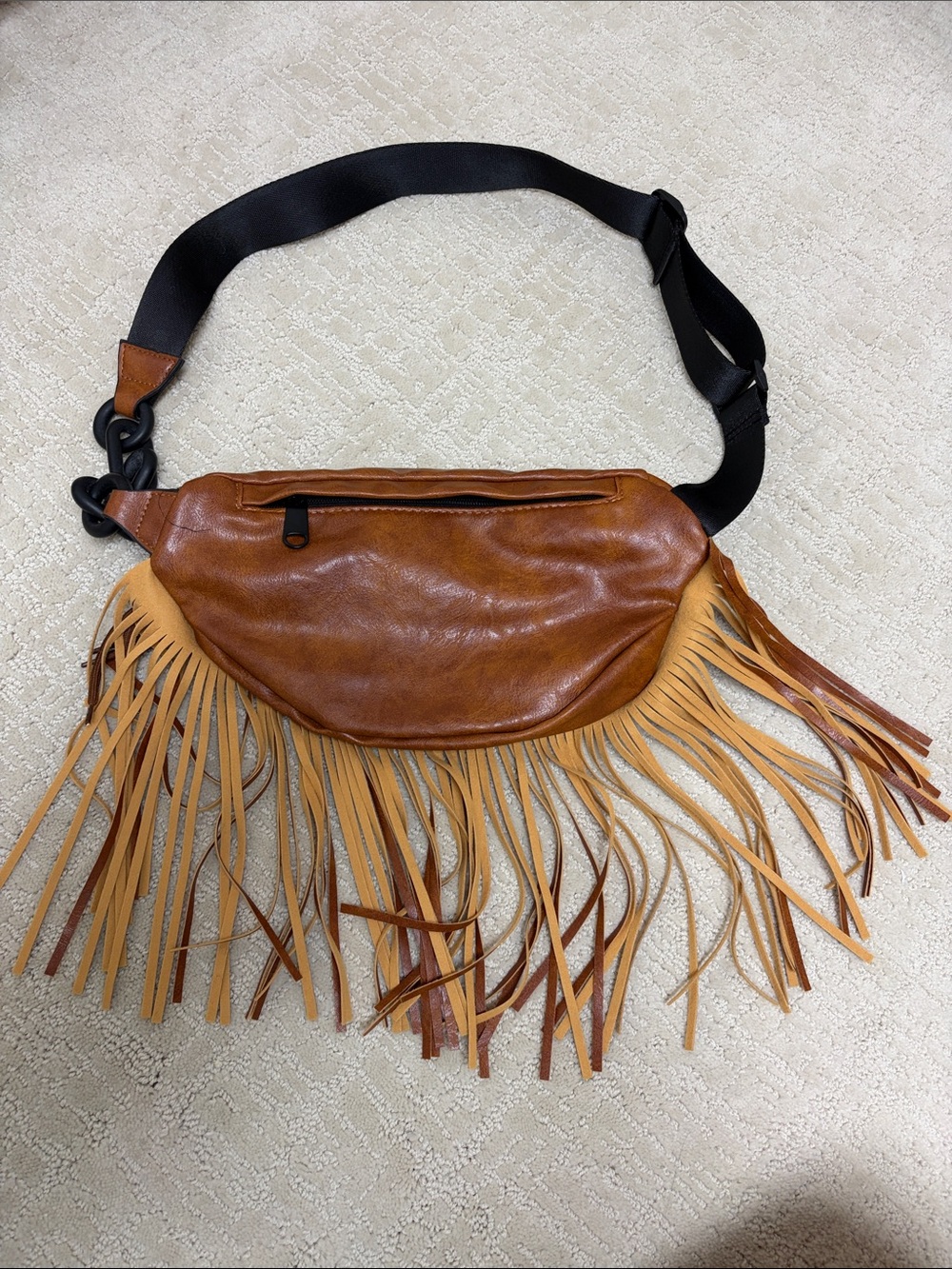 Brown faux Leather Fringe Crossbody Bag - Picture 2 of 4
